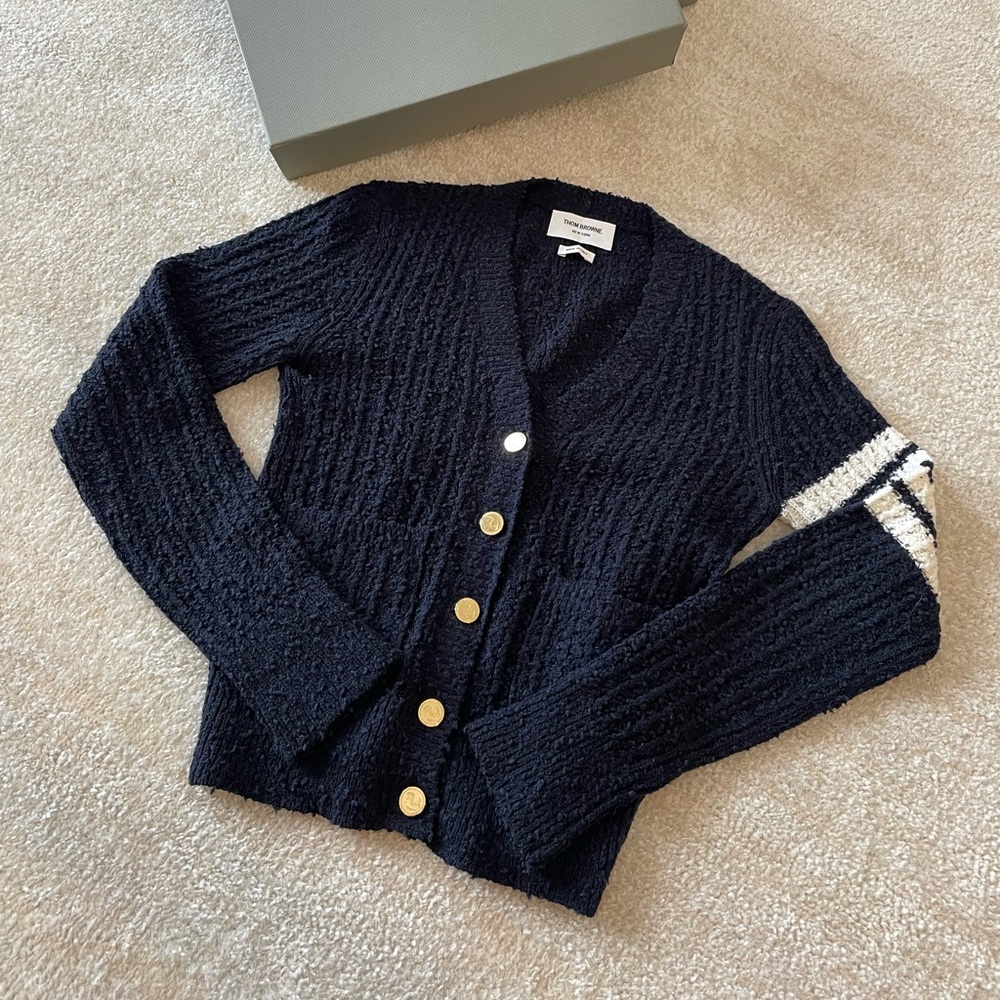 Thom Browne women’s vneck wool blend cardigan